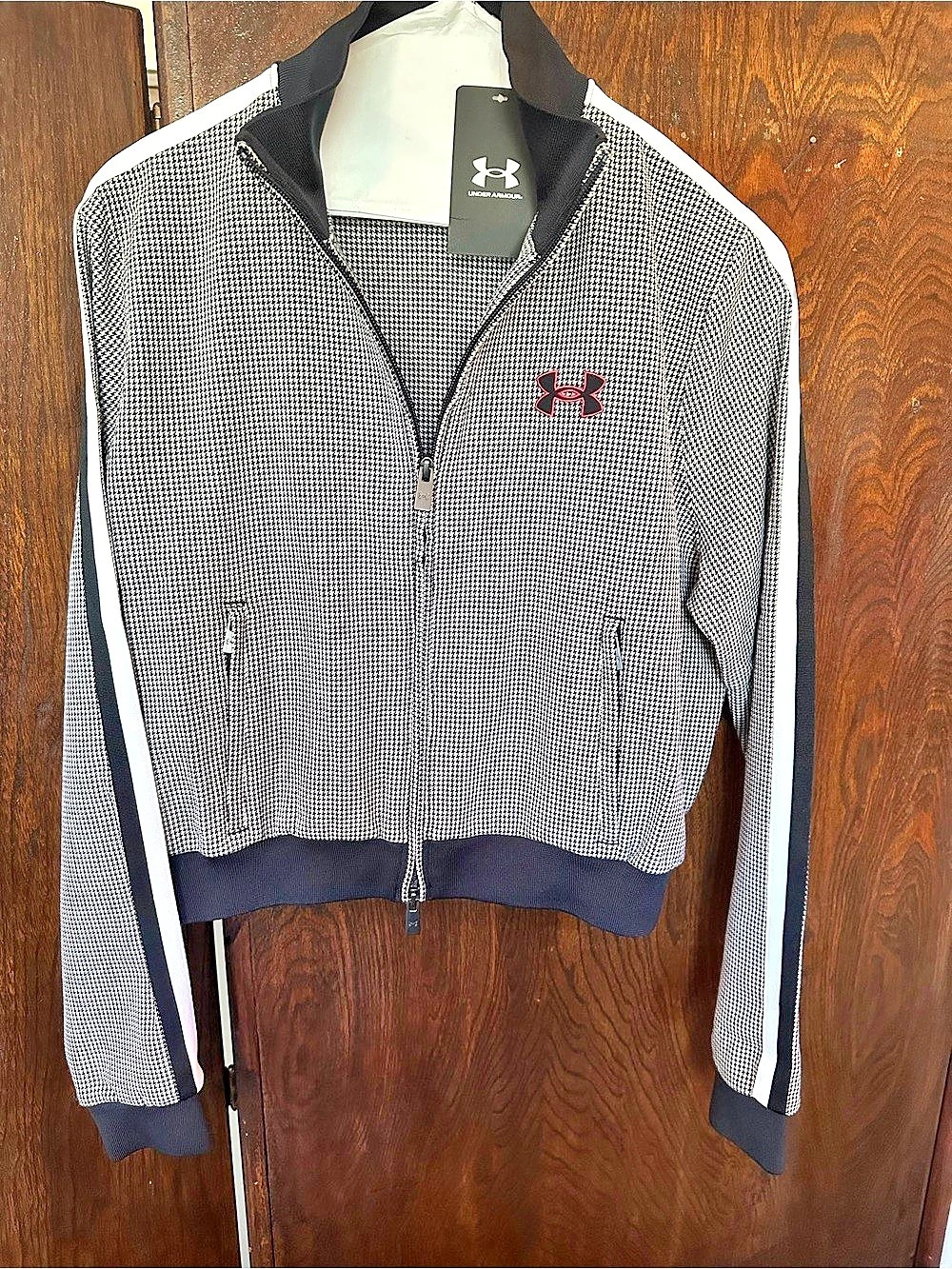 Under Armour Houndstooth Knit Track Jacket Black & White Zip up Retails $200 NWT